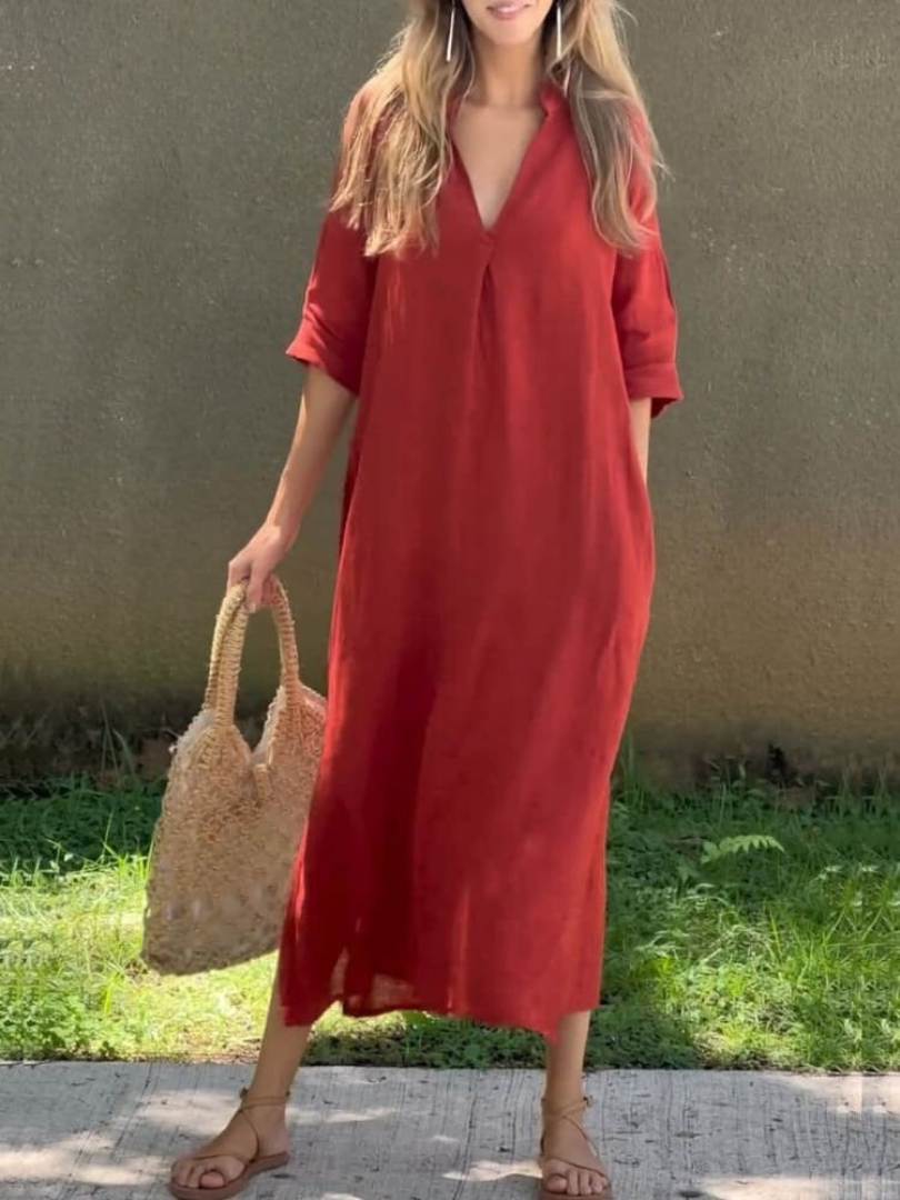 Women’s Casual V-Neck Midi Dress
