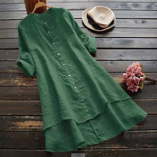 Women’s Casual Button-Front Layered Midi Dress