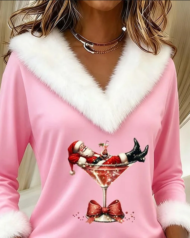 Women's Blouse | Printed Blouse with Fur Trim