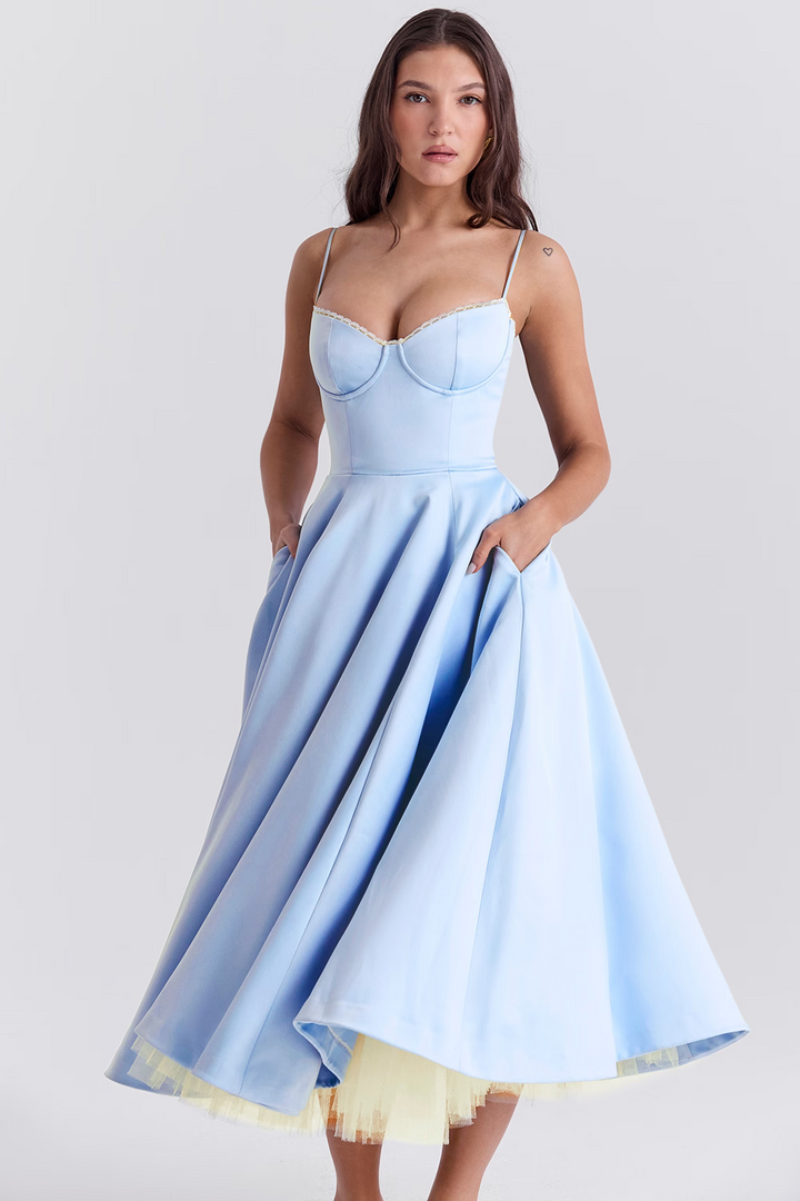 Women’s Elegant Spaghetti Strap A-Line Midi Dress