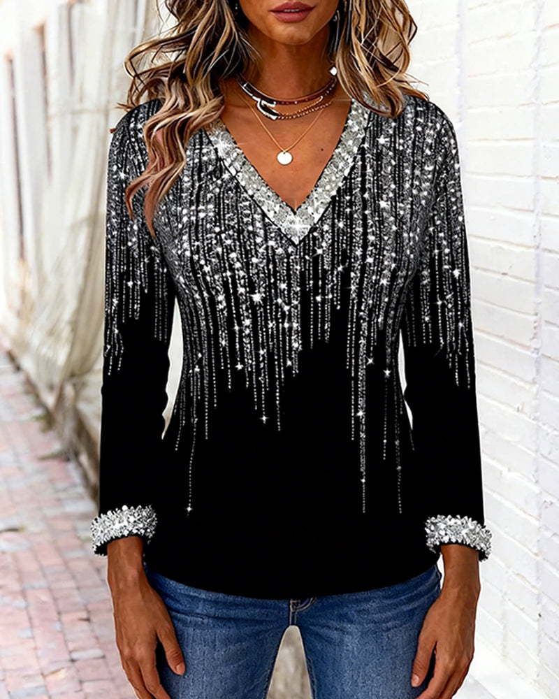 Sandra | Stylish Loose-Fit Top with Sparkling V-Neck