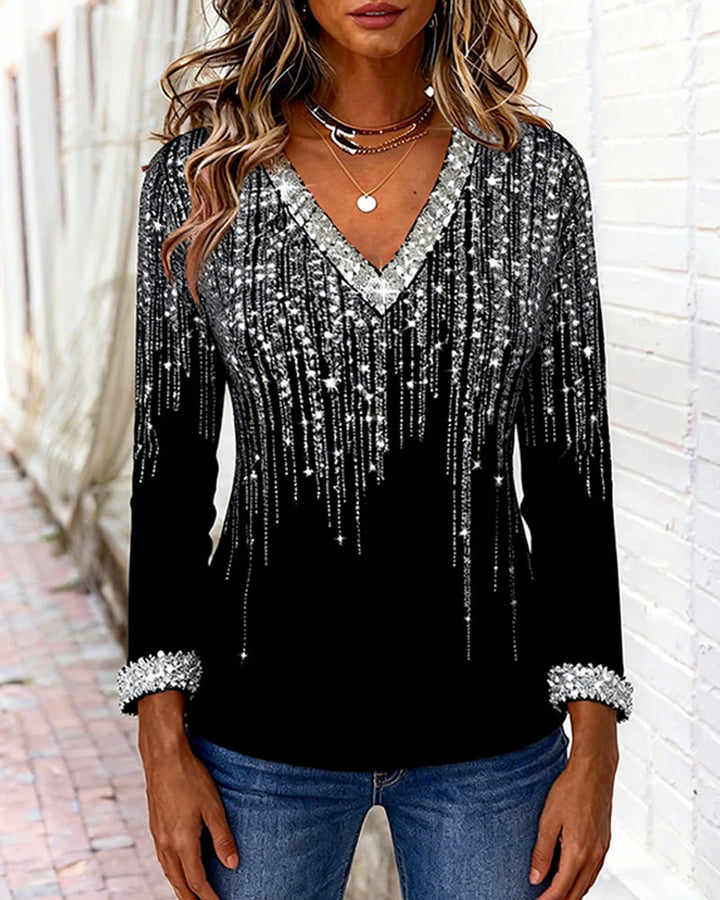 Sandra | Stylish Loose-Fit Top with Sparkling V-Neck
