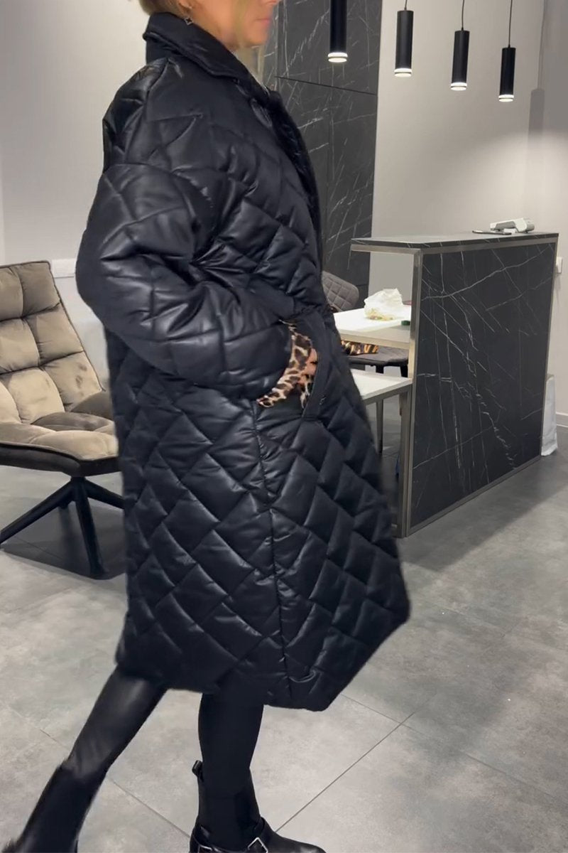 Women's coat | quilted long with snap fasteners