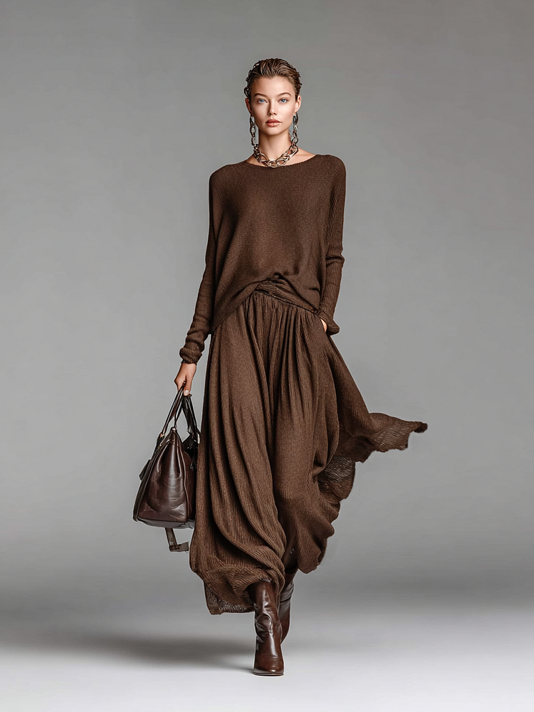 Women’s Sweater and Skirt Set with Round Neckline