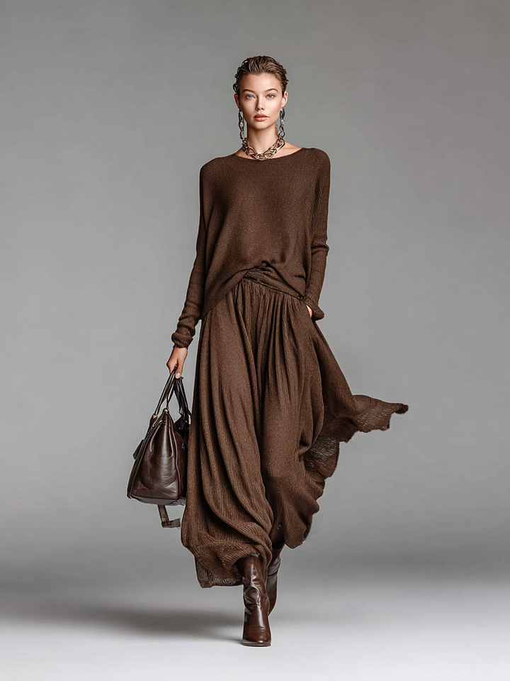 Women’s Sweater and Skirt Set with Round Neckline