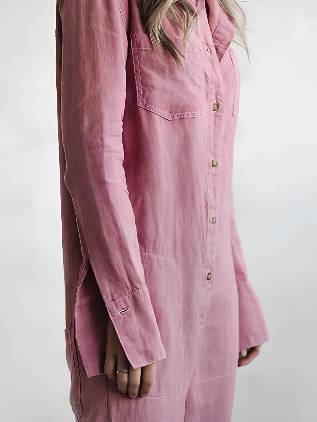 Women’s Button-Up Long Sleeve Jumpsuit with Relaxed Fit