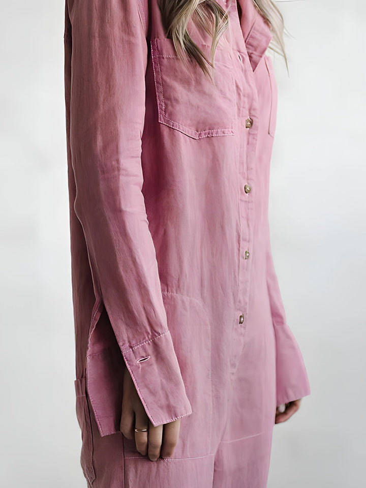 Women’s Button-Up Long Sleeve Jumpsuit with Relaxed Fit