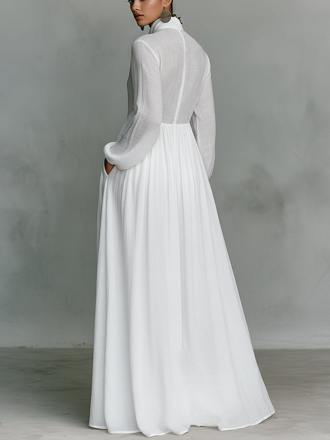 Minimalist Maxi Dress Made of Cotton and Linen with Buttons