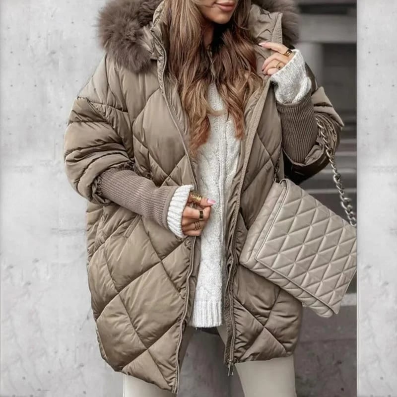 Women's Mid-Length Parka – Knitted Sleeves for Autumn and Winter, Comfortable Fit for Cold Days