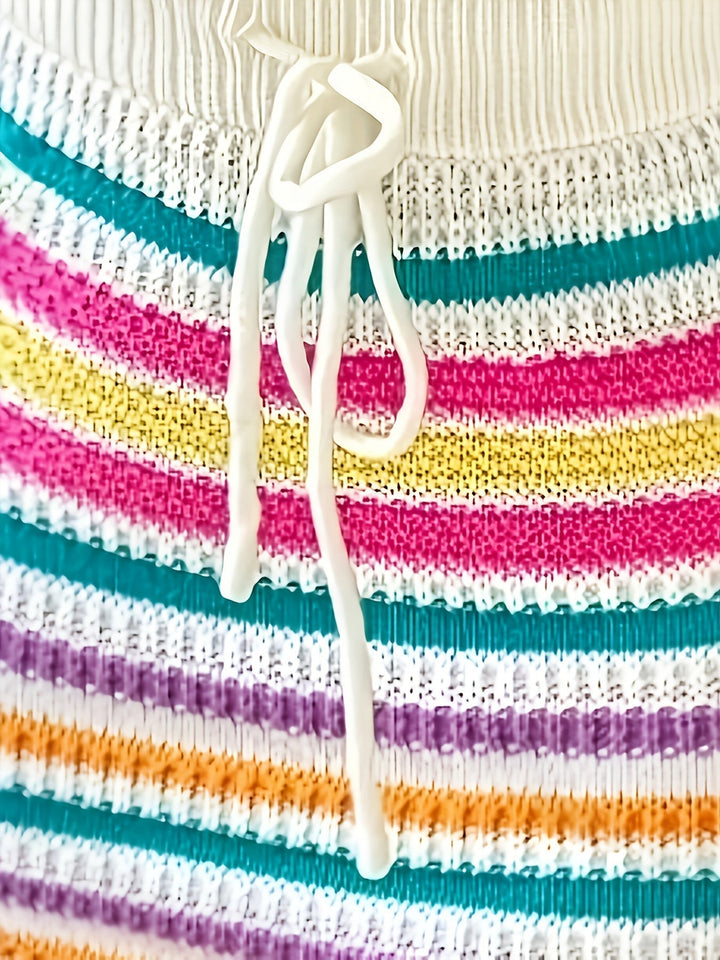 Women's striped knit blouse and skirt with tie