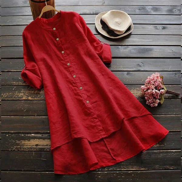 Women’s Casual Button-Front Layered Midi Dress