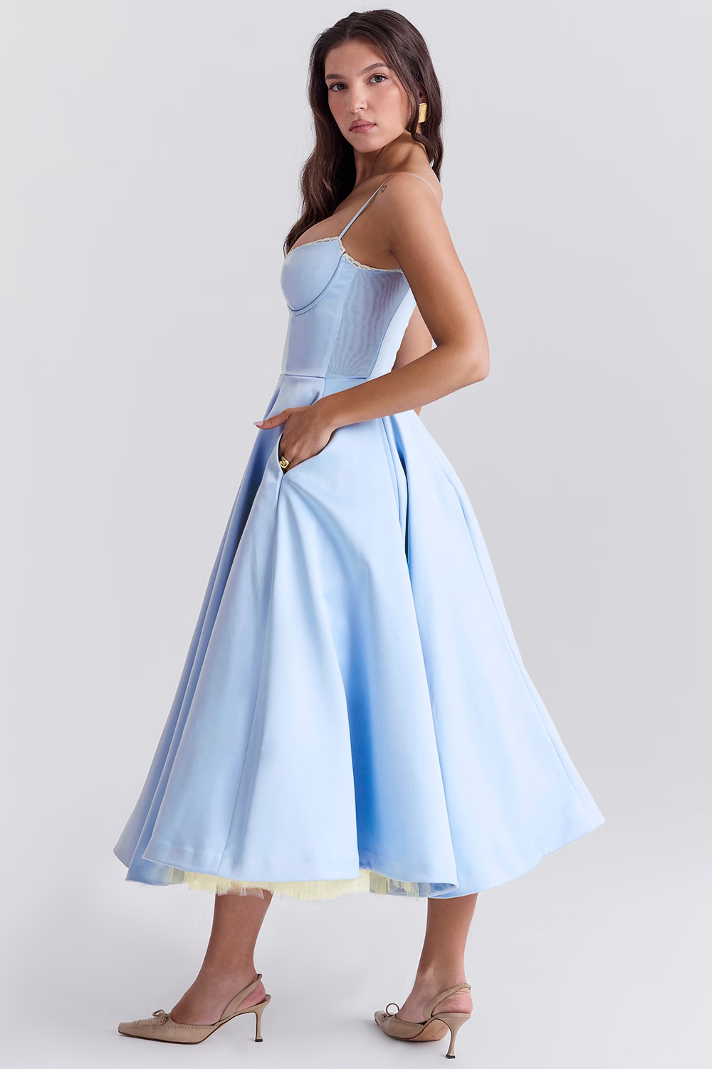 Women’s Elegant Spaghetti Strap A-Line Midi Dress