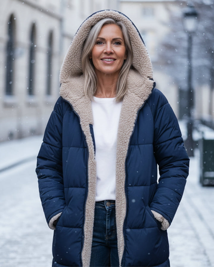 Women's Jacket | Long Quilted with Shearling and Collar