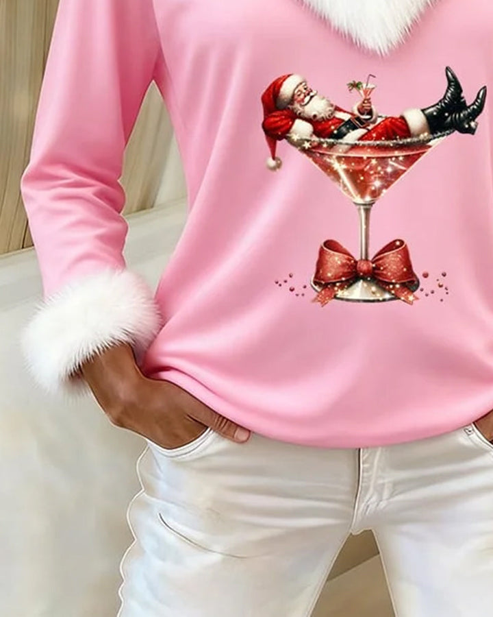 Women's Blouse | Printed Blouse with Fur Trim