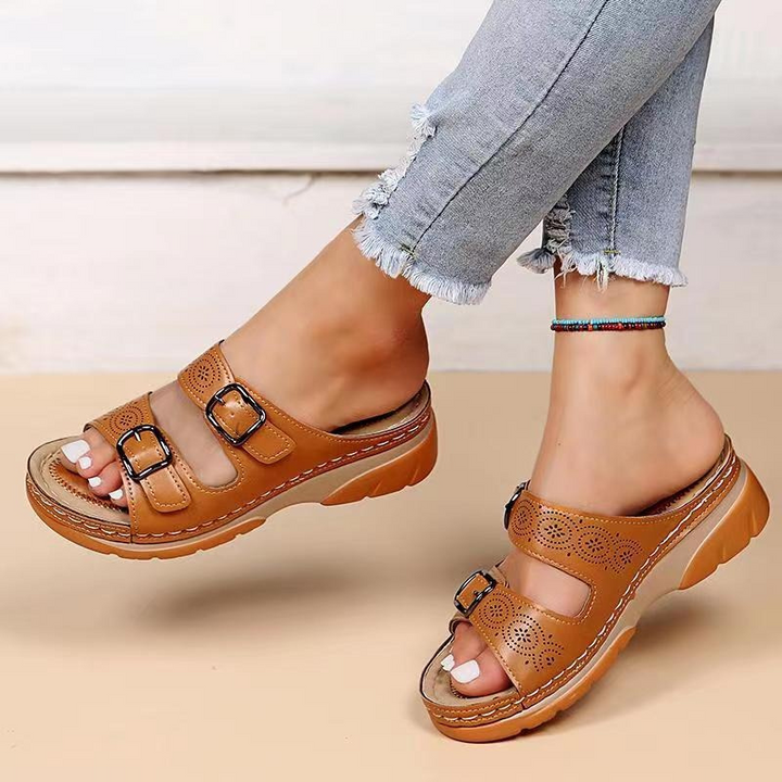 Women’s Comfortable Double Buckle Slide Sandals