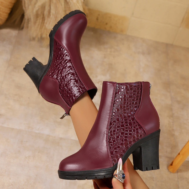 Women's Block Heel Ankle Boots with Cutout Detail