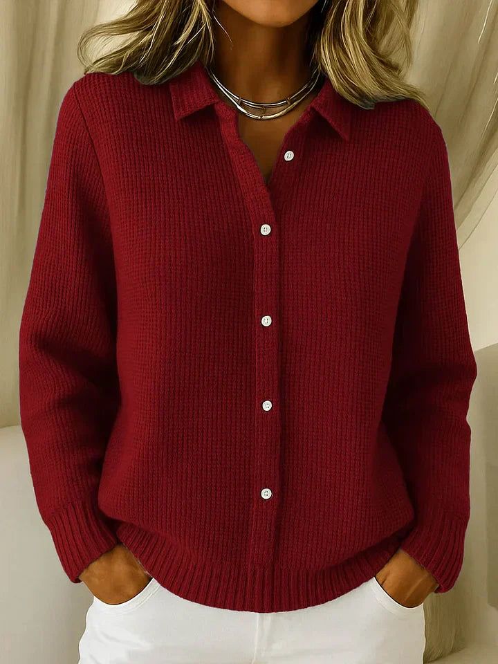 Women’s Button-Up Knit Shirt with Long Sleeves