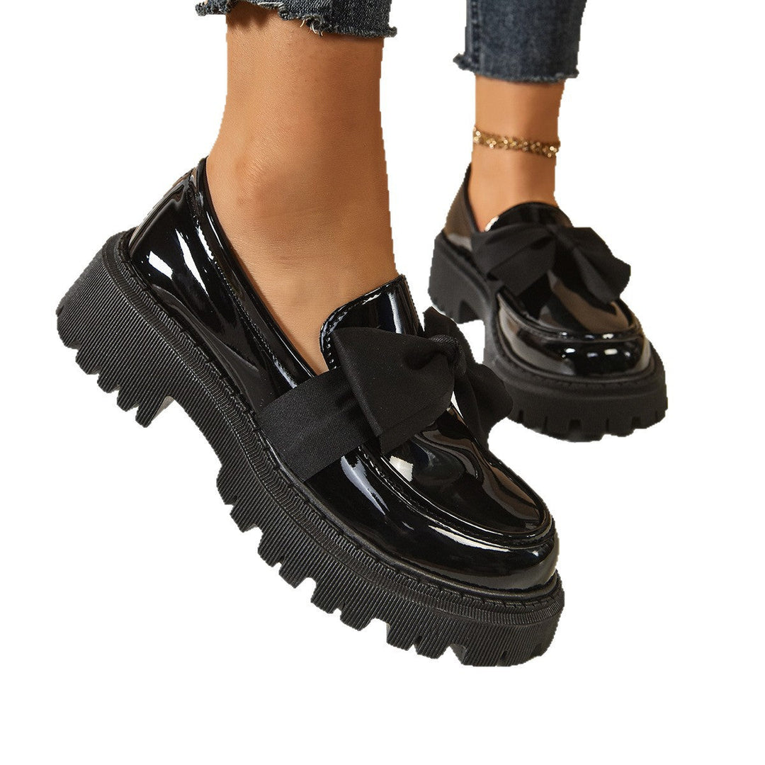 Women's Vintage Bow-Tie Loafer Shoes | Chunky Heel Slip-On
