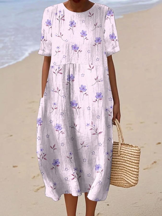 Juriz | Short-Sleeved Women's Dress with Floral Print