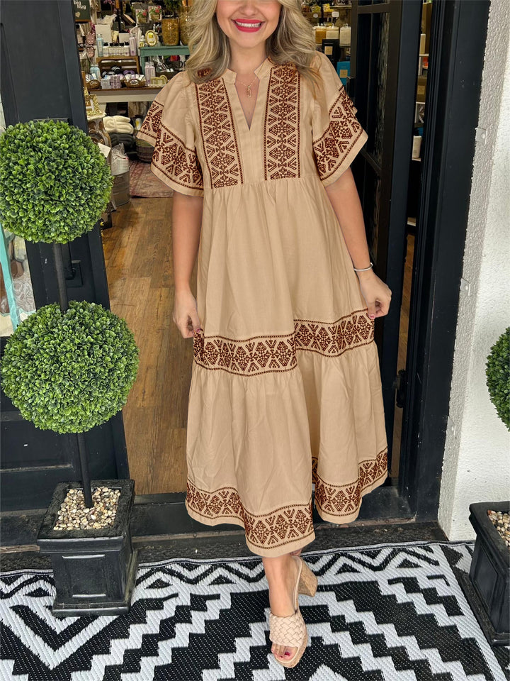 Rachel | Women’s Summer Boho V Neck Midi Dress