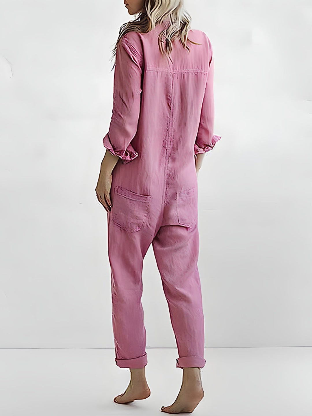 Women’s Button-Up Long Sleeve Jumpsuit with Relaxed Fit