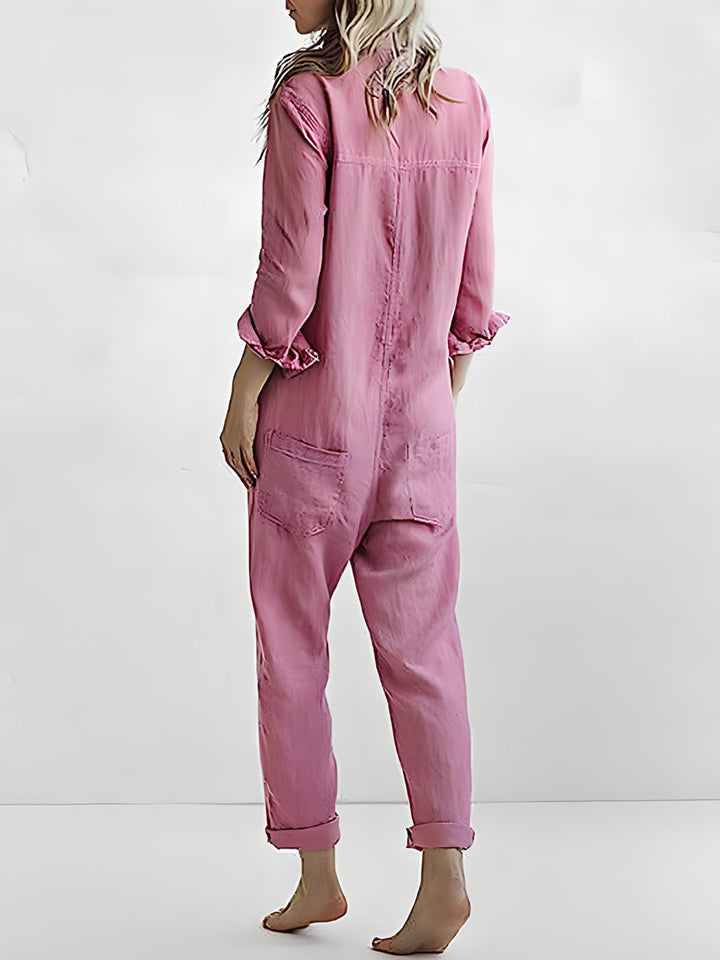 Women’s Button-Up Long Sleeve Jumpsuit with Relaxed Fit