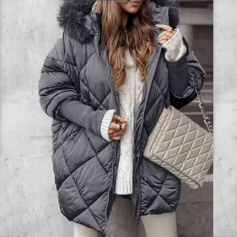 Women's Mid-Length Parka – Knitted Sleeves for Autumn and Winter, Comfortable Fit for Cold Days