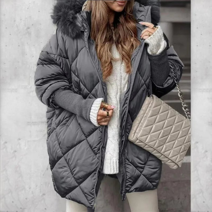 Women's Mid-Length Parka – Knitted Sleeves for Autumn and Winter, Comfortable Fit for Cold Days