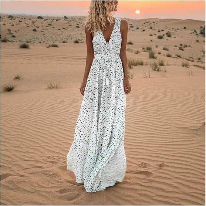 Hannah | Women's Boho Sleeveless V Neck Maxi Dress
