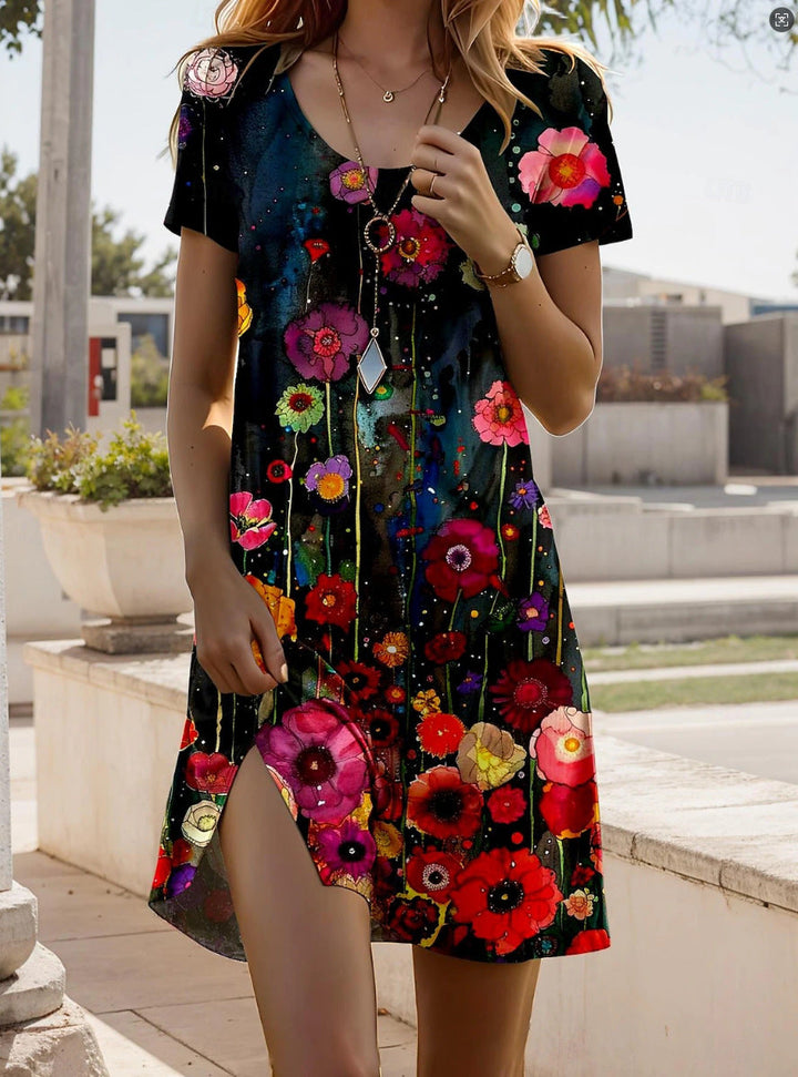 Kara | Trendy Dress with Round Neck and Floral Indian Accents