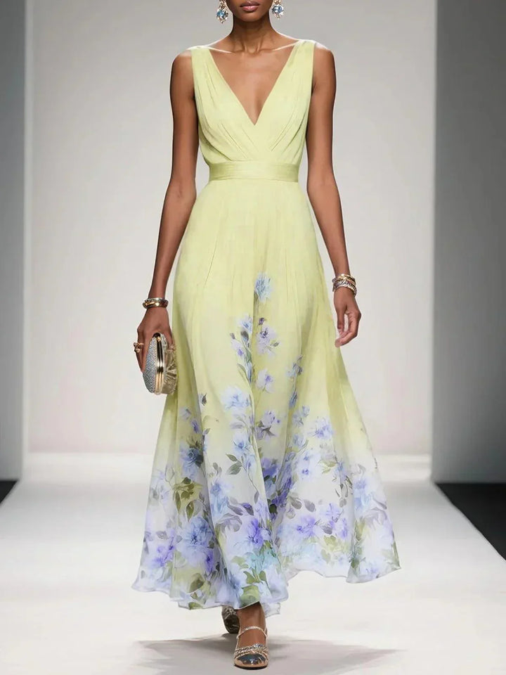 Rose | Light Blue Floral V-Neck Maxi Dress