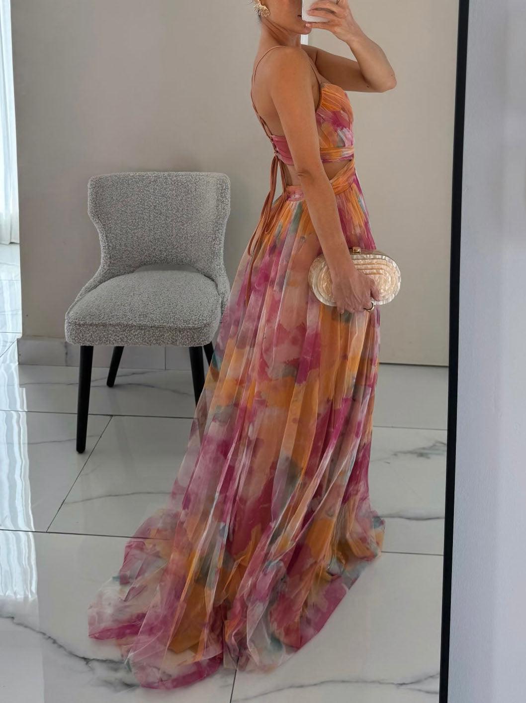 Karen | Painted Floral Print Maxi Dress