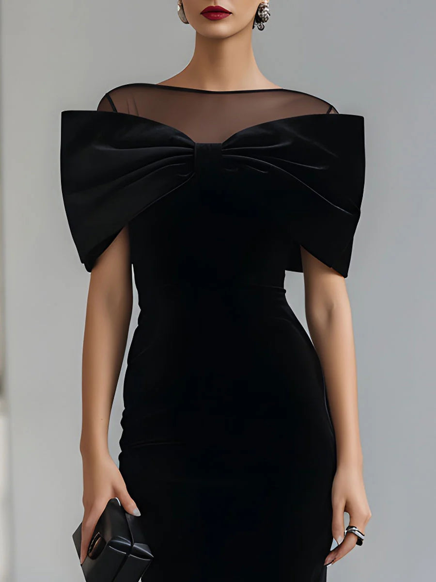Elegant Midi Dress for Women | with Bow and Tulle