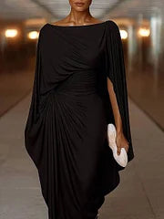 Women's Evening Dress | Long Asymmetrical with Draping