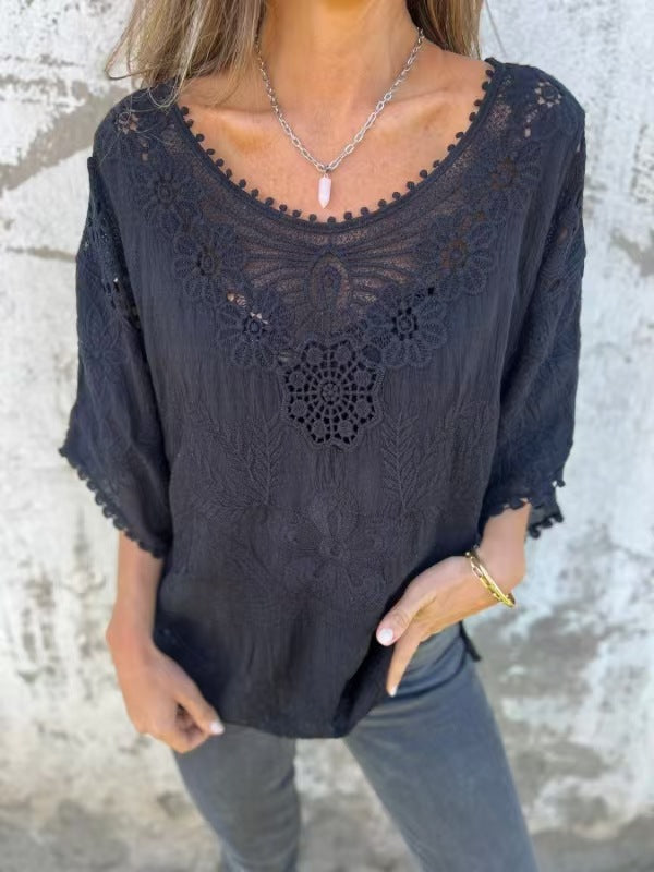 Elize | Embroidered Neckline Top
