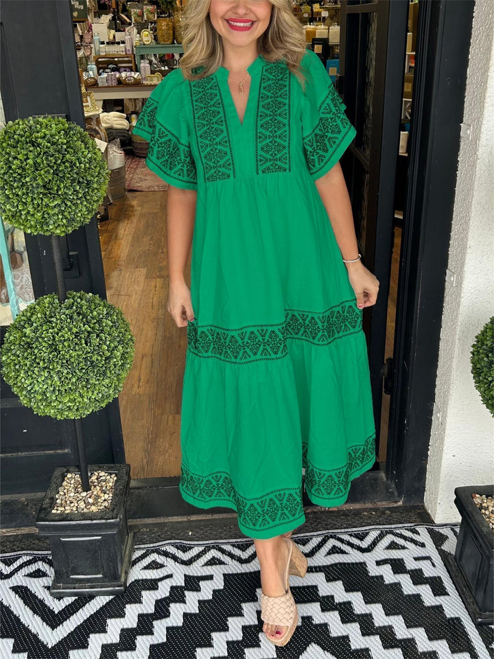Rachel | Women’s Summer Boho V Neck Midi Dress