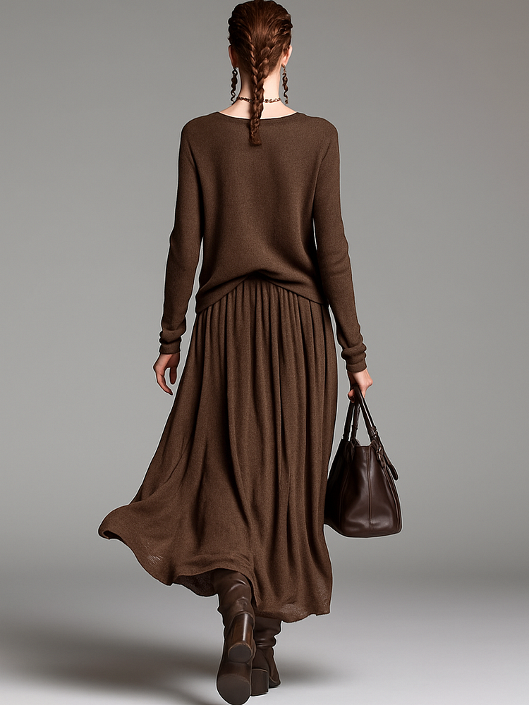 Women’s Sweater and Skirt Set with Round Neckline