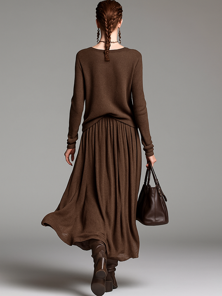 Women’s Sweater and Skirt Set with Round Neckline