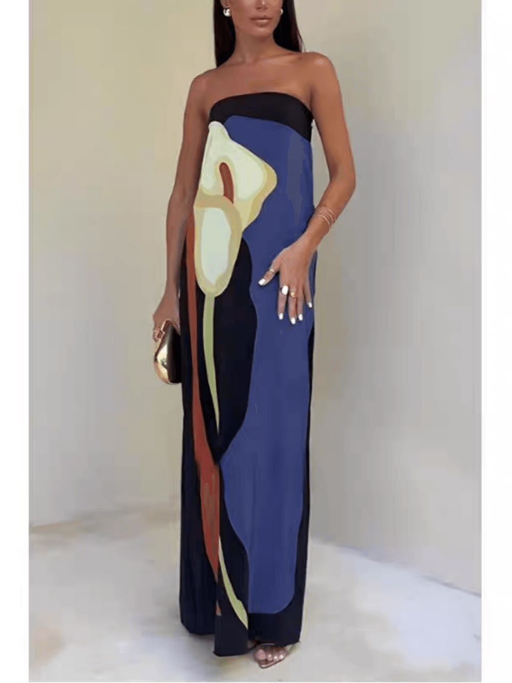 Joan | Chic Strapless Printed Maxi Party Dress