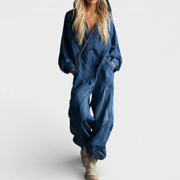 Women's Oversized Denim Jumpsuit with Long Sleeves