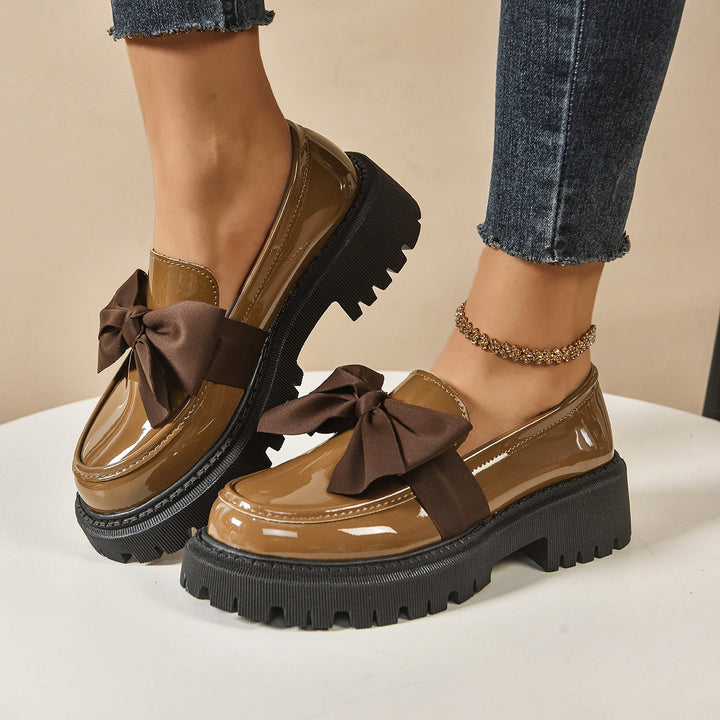 Women's Vintage Bow-Tie Loafer Shoes | Chunky Heel Slip-On