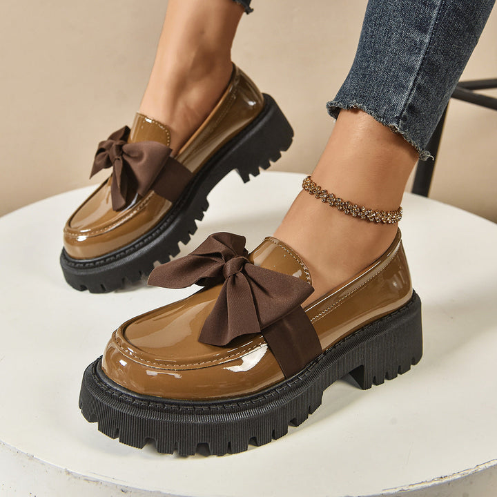 Women's Vintage Bow-Tie Loafer Shoes | Chunky Heel Slip-On