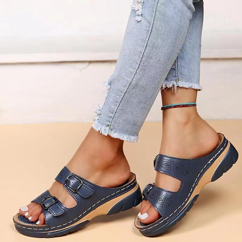 Women’s Comfortable Double Buckle Slide Sandals