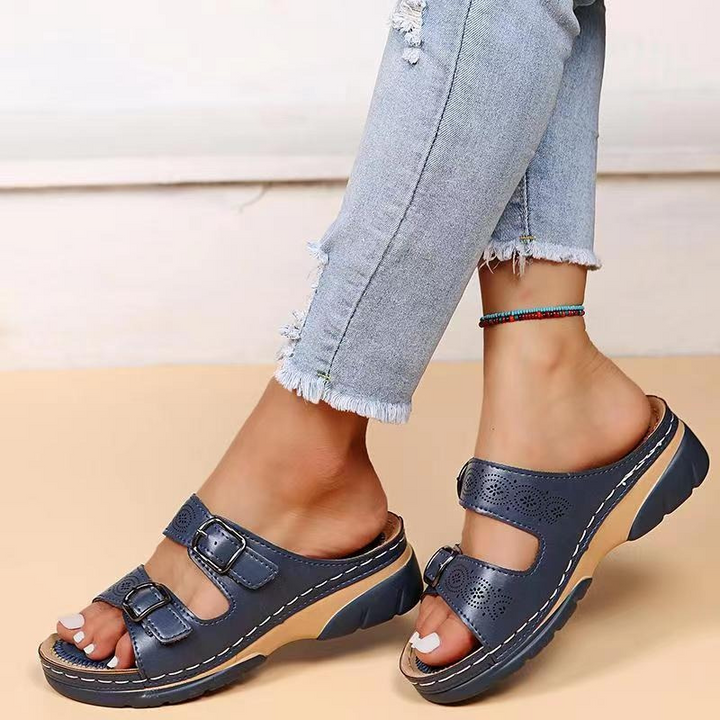 Women’s Comfortable Double Buckle Slide Sandals