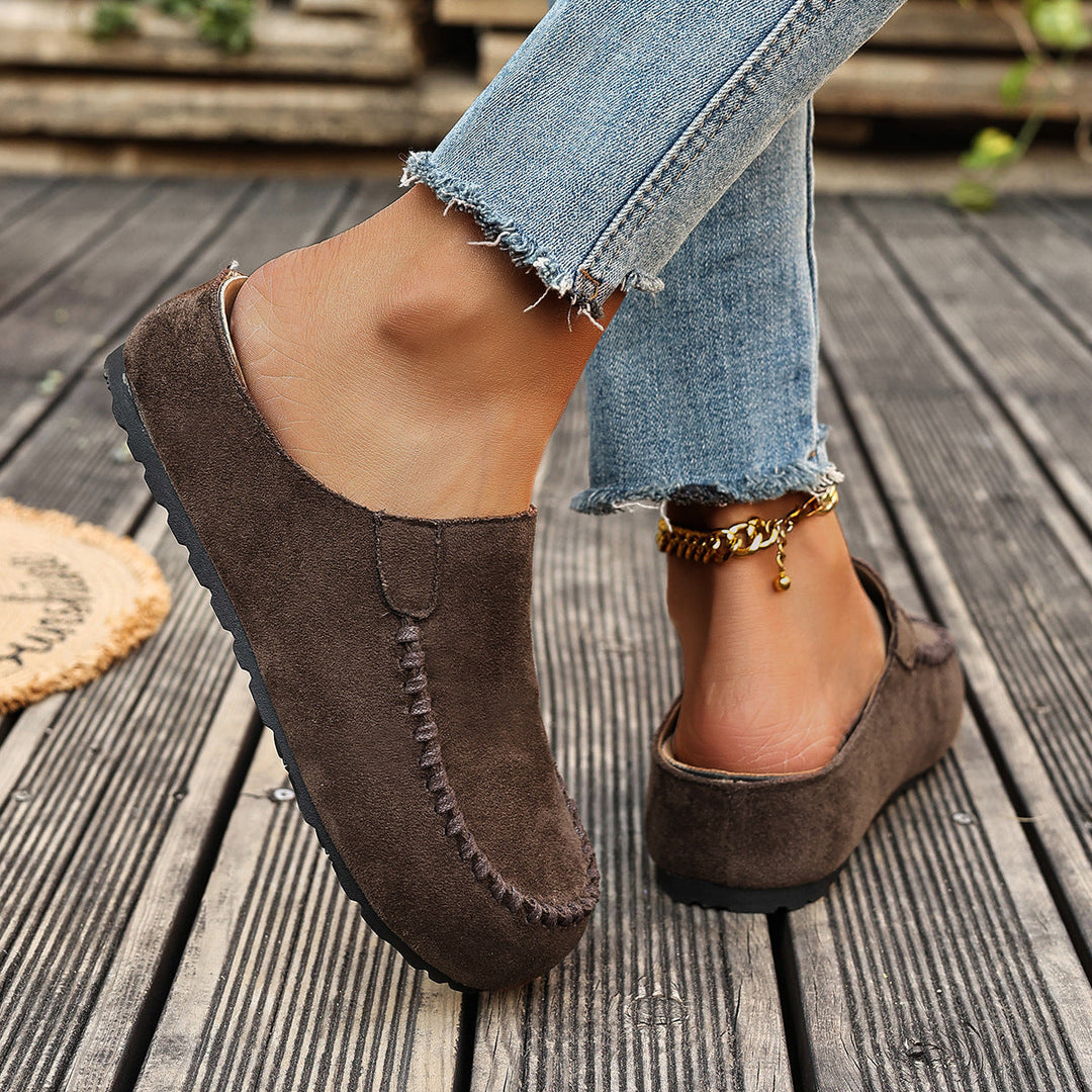 Women's Slip-On Moccasins | with Stitching and Flat Sole