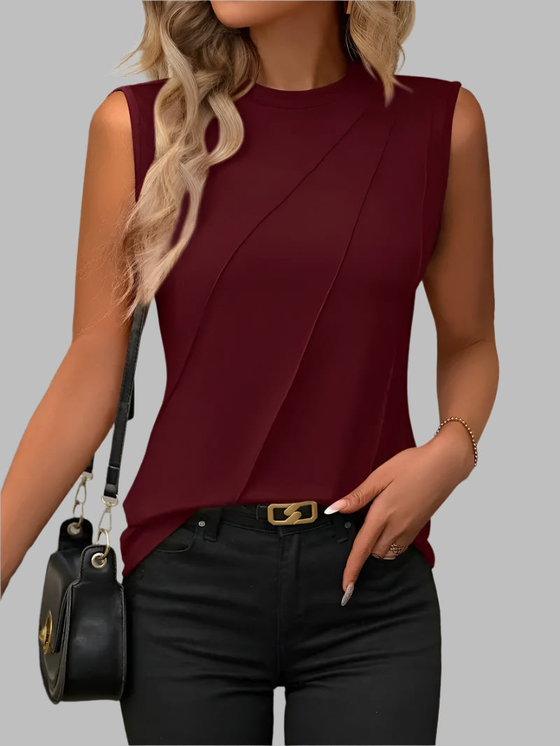 Autumn | Elegant Pleated Top with Round Neckline