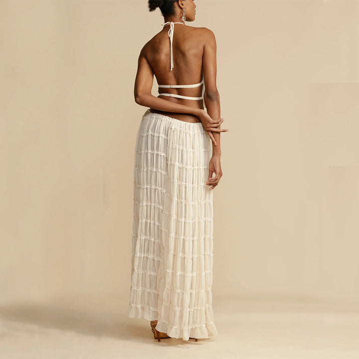 2pcs Women's Dress Suit Sexy Sleeveless Backless Cropped Halter Top