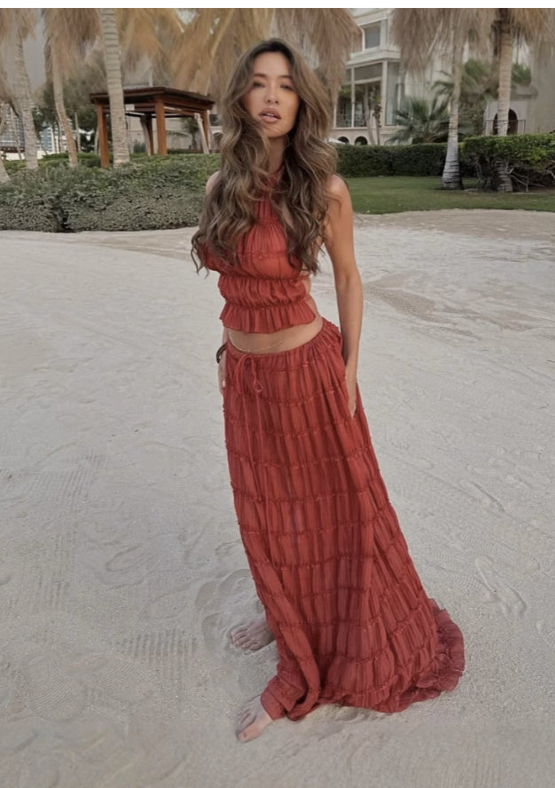 2pcs Women's Dress Suit Sexy Sleeveless Backless Cropped Halter Top