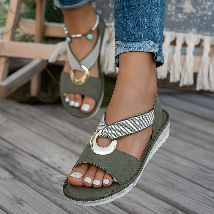 Aivela | Stylish Women's Flat Sandals with Metal Ring