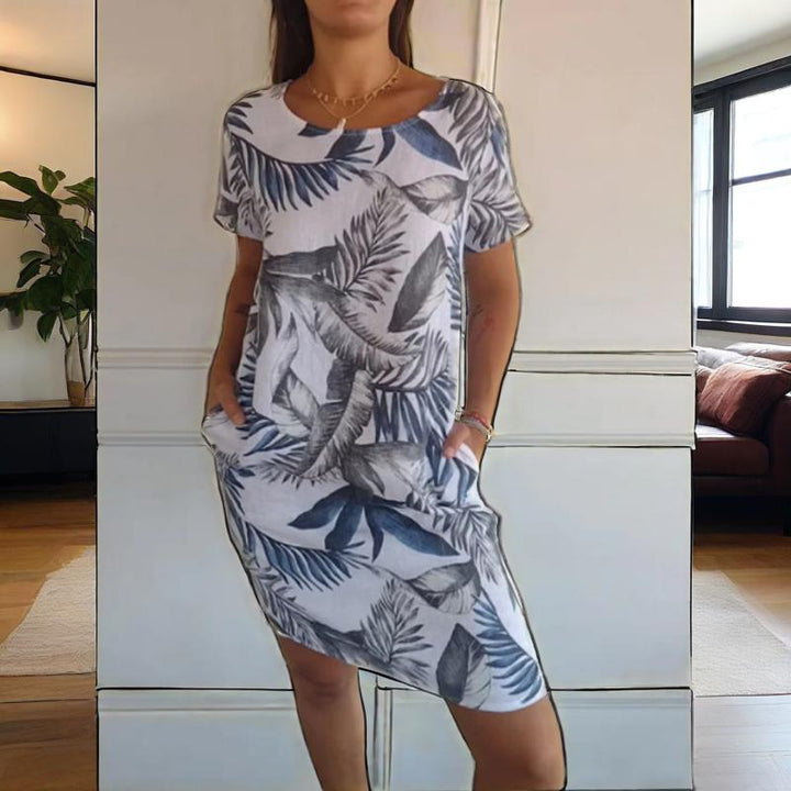 Teres | Round Neck Dress with Botanical Print